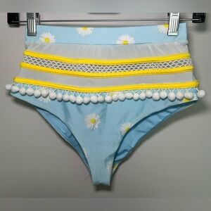 Tularosa Revolve Thessy Daisy Skies Blue White Yellow Pom Pom Bikini Bottom XS